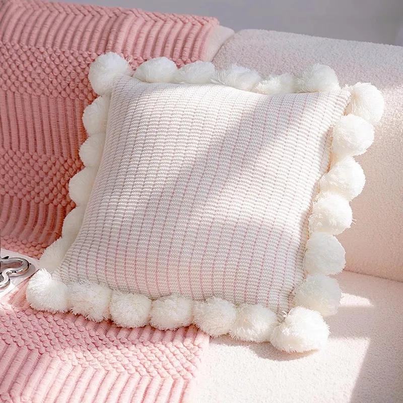 Home Decoration Knitting Cushion Cover Mint Green Tassel Pillowcover Modern Sofa Living Room Waist Pillow Bed Head Round Pillow