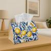 1pc Mediterranean Lemon Blue Vine Tissue Box Holder- Greek Key Lemon Motif Decorative Napkin Dispenser, Polyester, Dining Room, Car- Multi-Functional