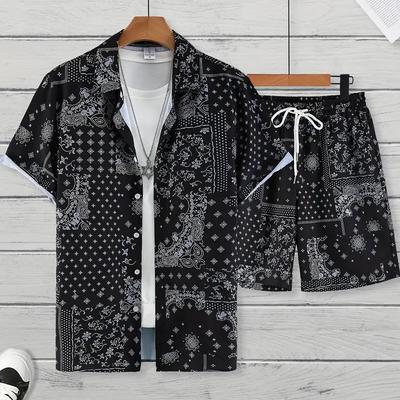 Summer Beach Vacation Men's Shirt Short Sleeved Shorts Two-piece Set Printed Breathable Set Fashionable Men's Party Set
