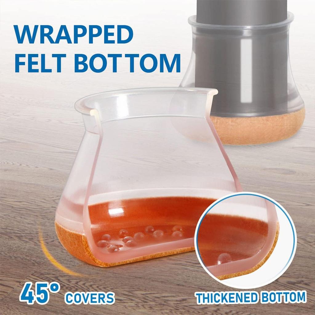 Chair Leg Floor Protectors for Hardwood Floors, Silicone Chair Caps Covers Furniture Pads Sliders W/ Wrapped Bottom