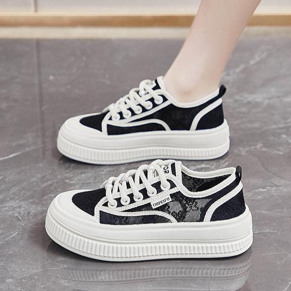 Summer mesh canvas shoes for students, thick soled height increasing sports board shoes