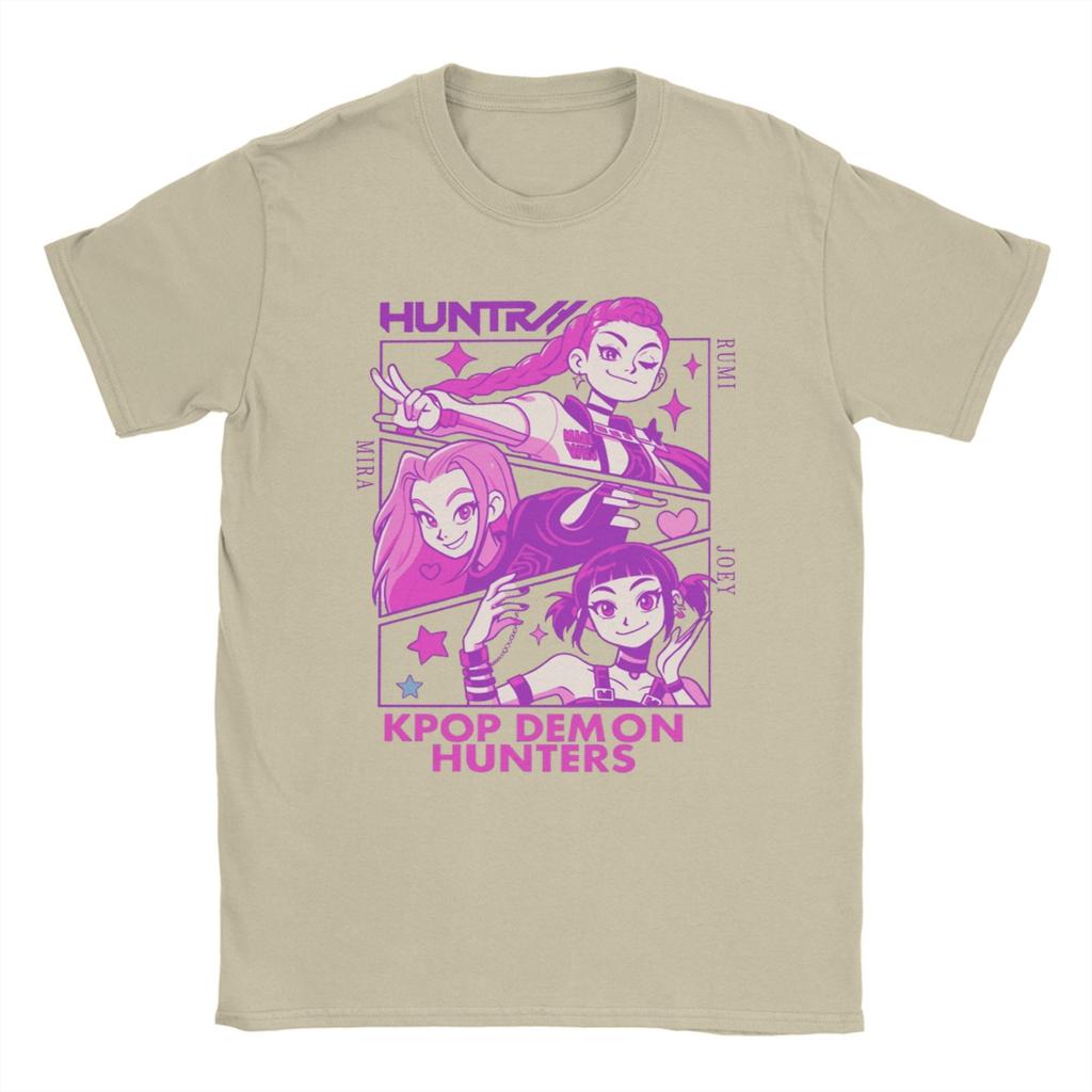 HUNTRIX Filles Rumi Mira Zoey Kpop Chasseur de Démons T-Shirt en Coton Pour Hommes Plage Vintage T-Shirts Col Rond Hippie Design T-Shirt Hauts