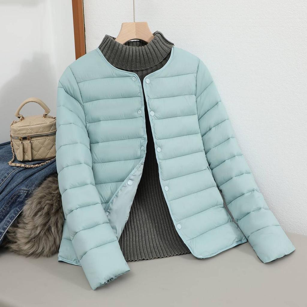 Autumn and Winter Light Cotton Clothes Women's Short Versatile Inner Wear Warm Clothes Liner Round Neck Close-fitting Cotton-padded Clothes