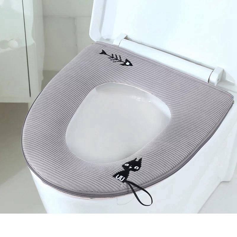 Bathroom Accessories Toilet Seat Cover Zipper Universal Toilet Cushion Household Warm Soft Toilet Seat Cover Winter WC Mat