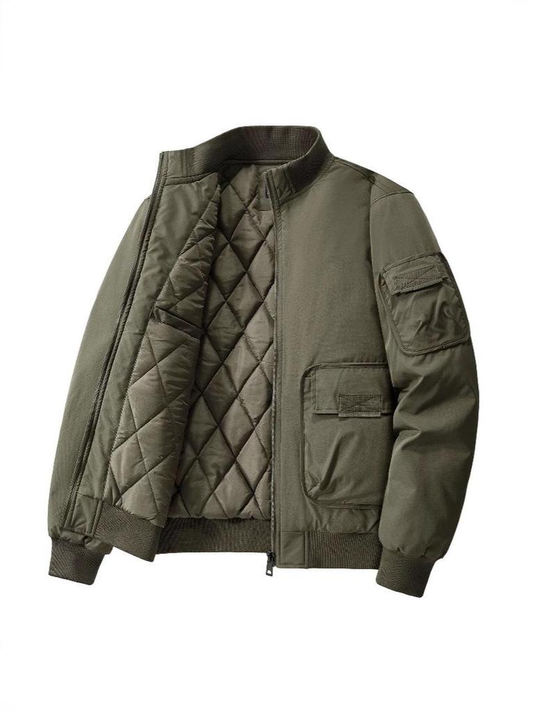 Men's Autumn/Winter Cotton-Padded Windproof Bomber Jacket with Stand Collar