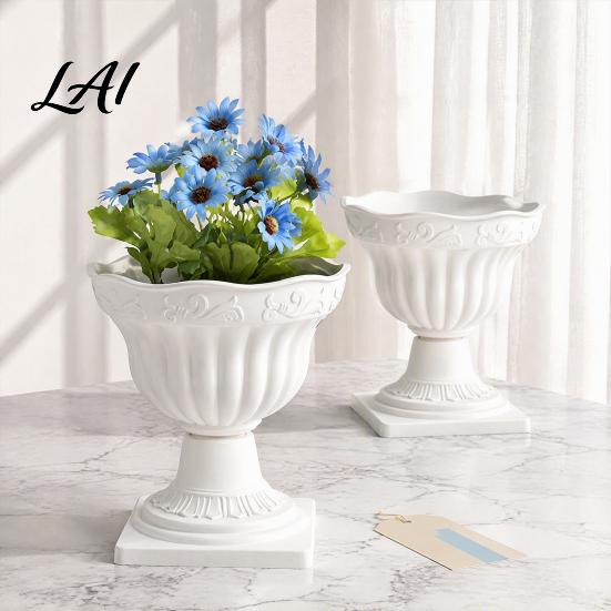 Lightweight Plant Pots White Urn Planter Pot Tall Vintage Roman Column Flowerpot Plastic Decorative Container for Indoor Outdoor Garden Front Porch