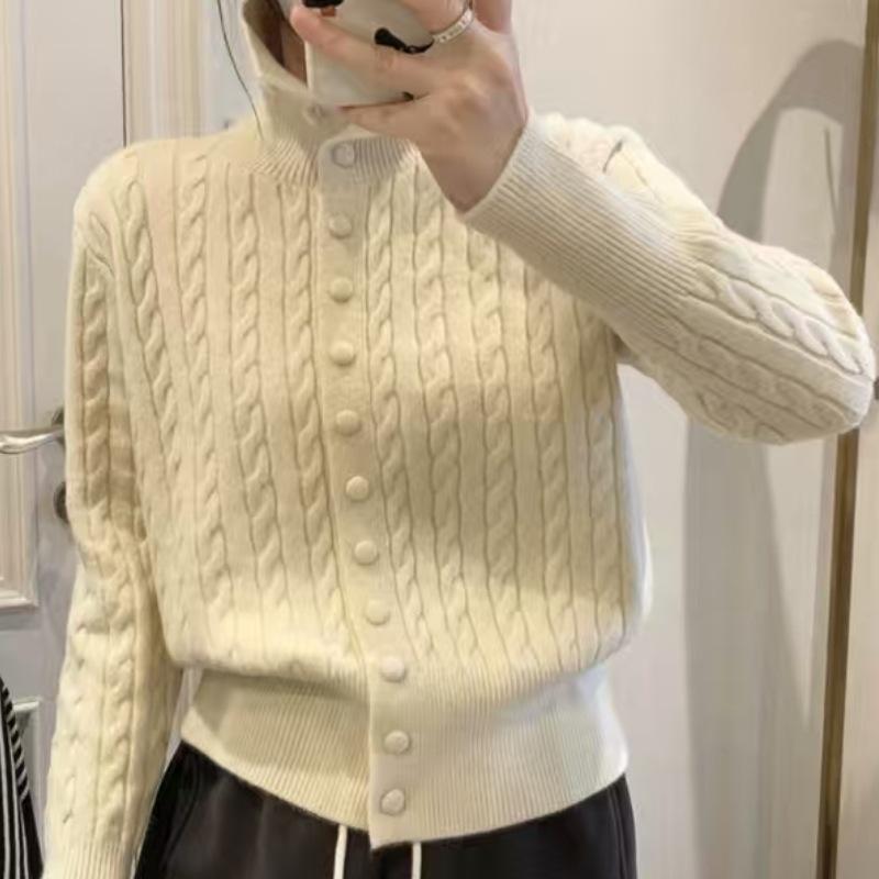 

Премиальный осенне-зимний кардиган крупной вязки с высоким воротником, приталенный женский свитер, универсальное пальто One Size бежевый