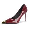 [Spot] French Burgundy Sexy Autumn and Winter New Pointed Metal Head High Heels Temperament Stiletto Shoes