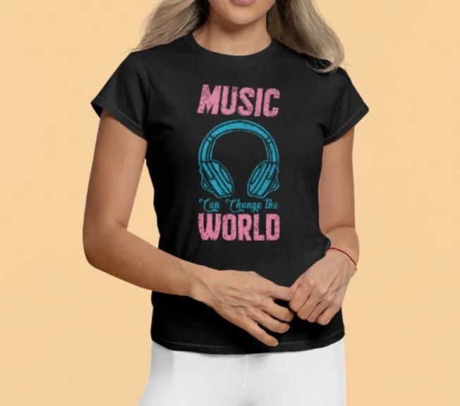 Music Can Change The World  Ladies Slim Fit TShirt 100 Cotton  Graphic Tee L