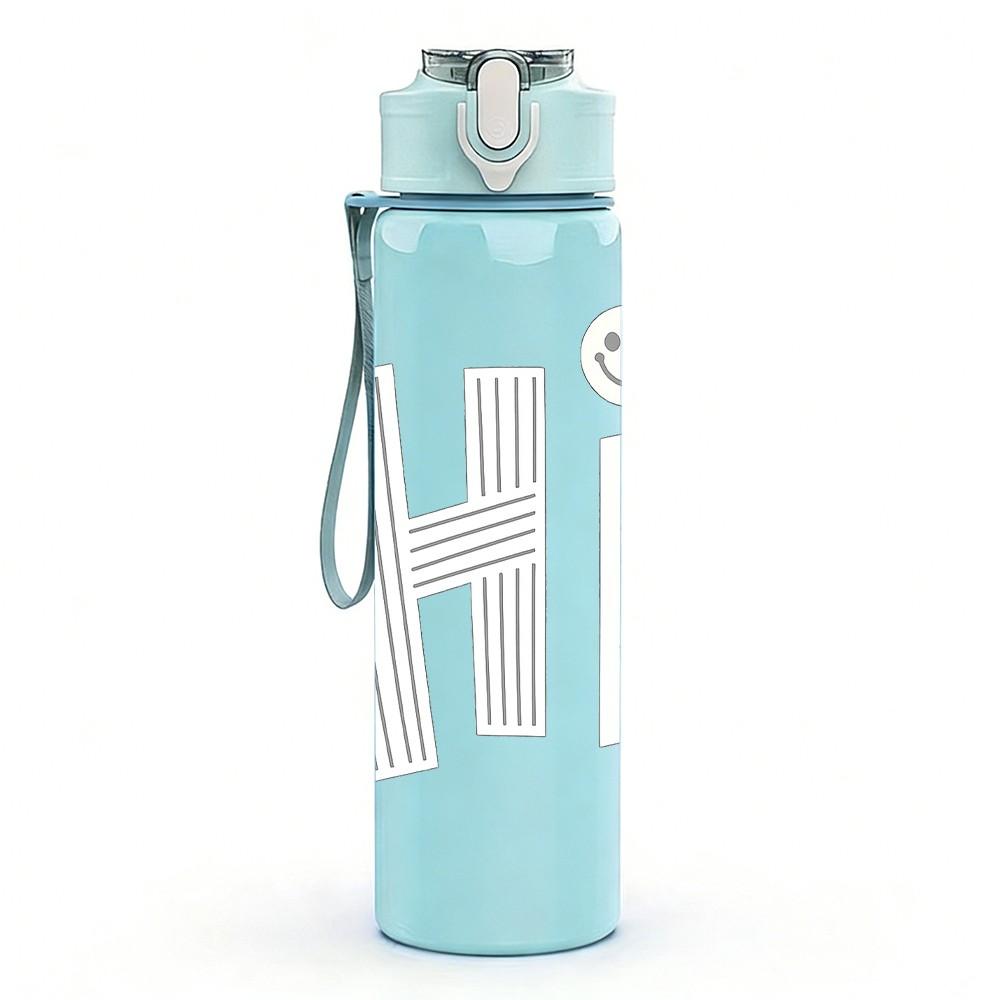 1PC Hi Simple Letter Text Art Print 750ml Color Plastic Sports Water Bottle Leakproof Flip Straw Lid Suitable for Sports Office Home Use