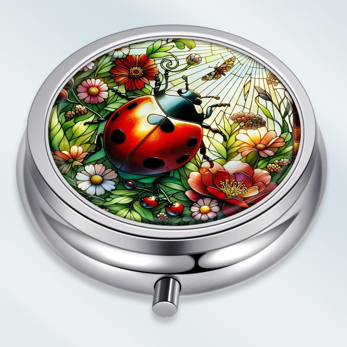 

Portable Pill Box with 3 Compartments, Mini Metal Medicine Organizer Case, Cute Printed Pill Container for Vitamins, Pills, Jewelry, Travel, Daily Use разноцветный