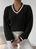 European & American Color Block Cable Knit V-Neck Sweater - Autumn/Winter Fashion Versatile Top for Women