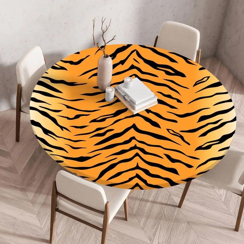 60-120cm Leopard Print Table Cover Animal Fur Texture Home Decor Dining Table Protector Oil Proof Waterproof Table Cloth