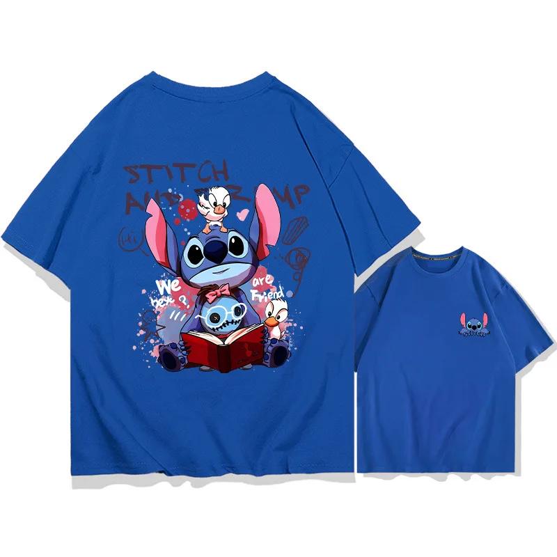 2026 New Fashion Anime Stitch Cartoon Anime Womens Crew Neck Loose Large Size Breathable Comfort Short Sleeve TShirt