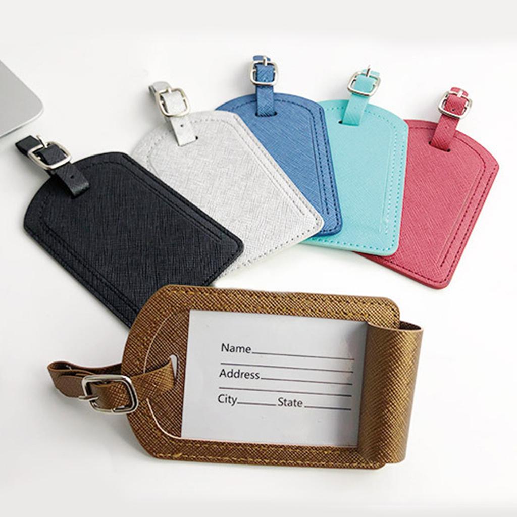 Women Men PU Leather Luggage Tag Suitcase Identifier Label Boarding Bag Tag Name Address Holder Travel Accessories