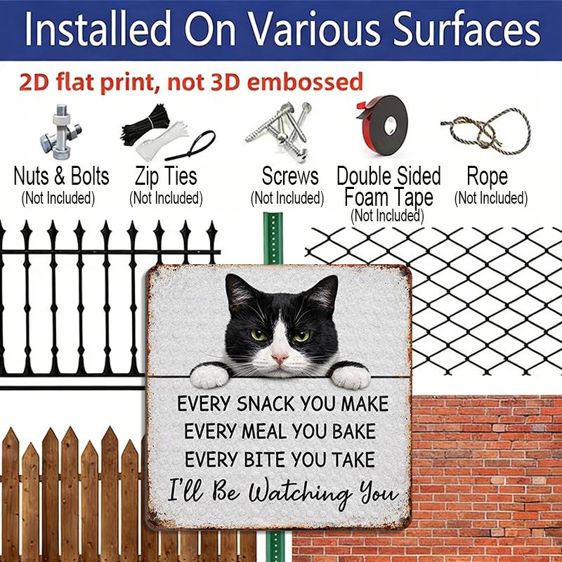 2D Flat, 1pc, Cat Lover Decor, Vintage Aluminium Sign, Funny Cat Watching Sign, Playful Decoration for Kitchen, Dining, Office, Entryway, Porch