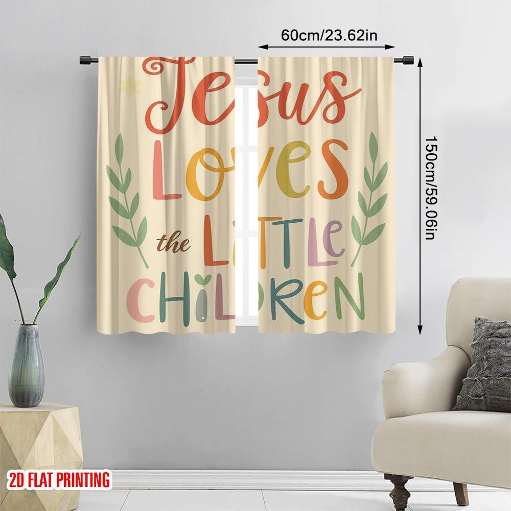 2pcs,2D plane printing Curtains Digital Printed Colorful Faith Message Polyester Easy Install (without rod) Decorations For Home