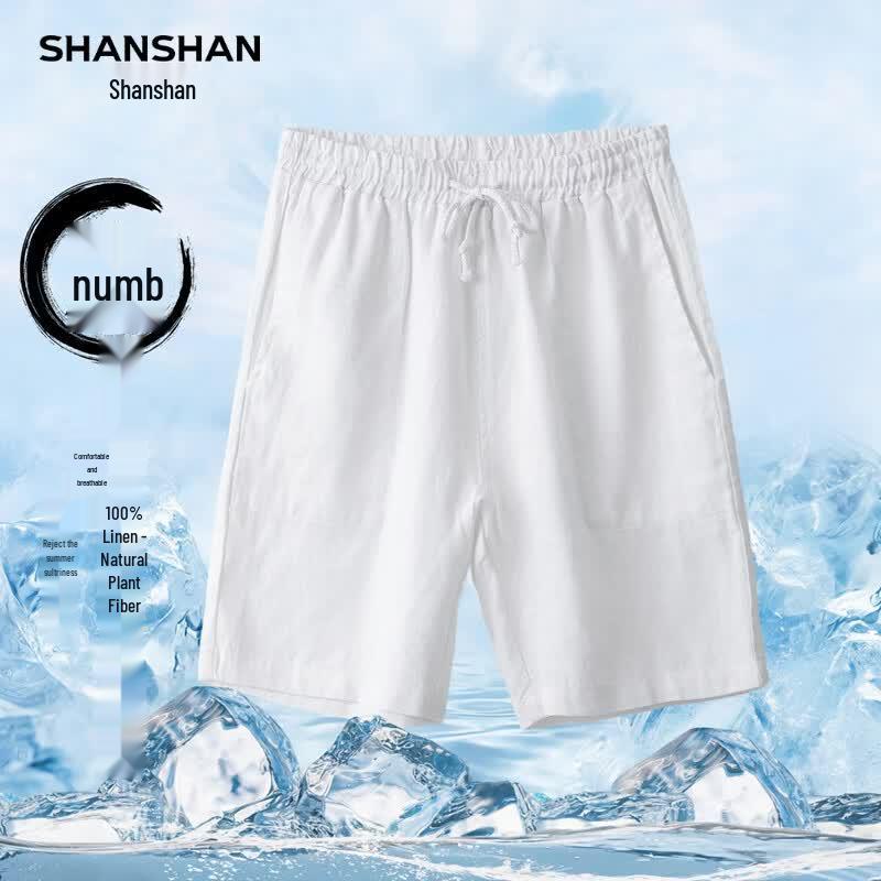 SHANSHAN Men s 100% Linen Casual Shorts L