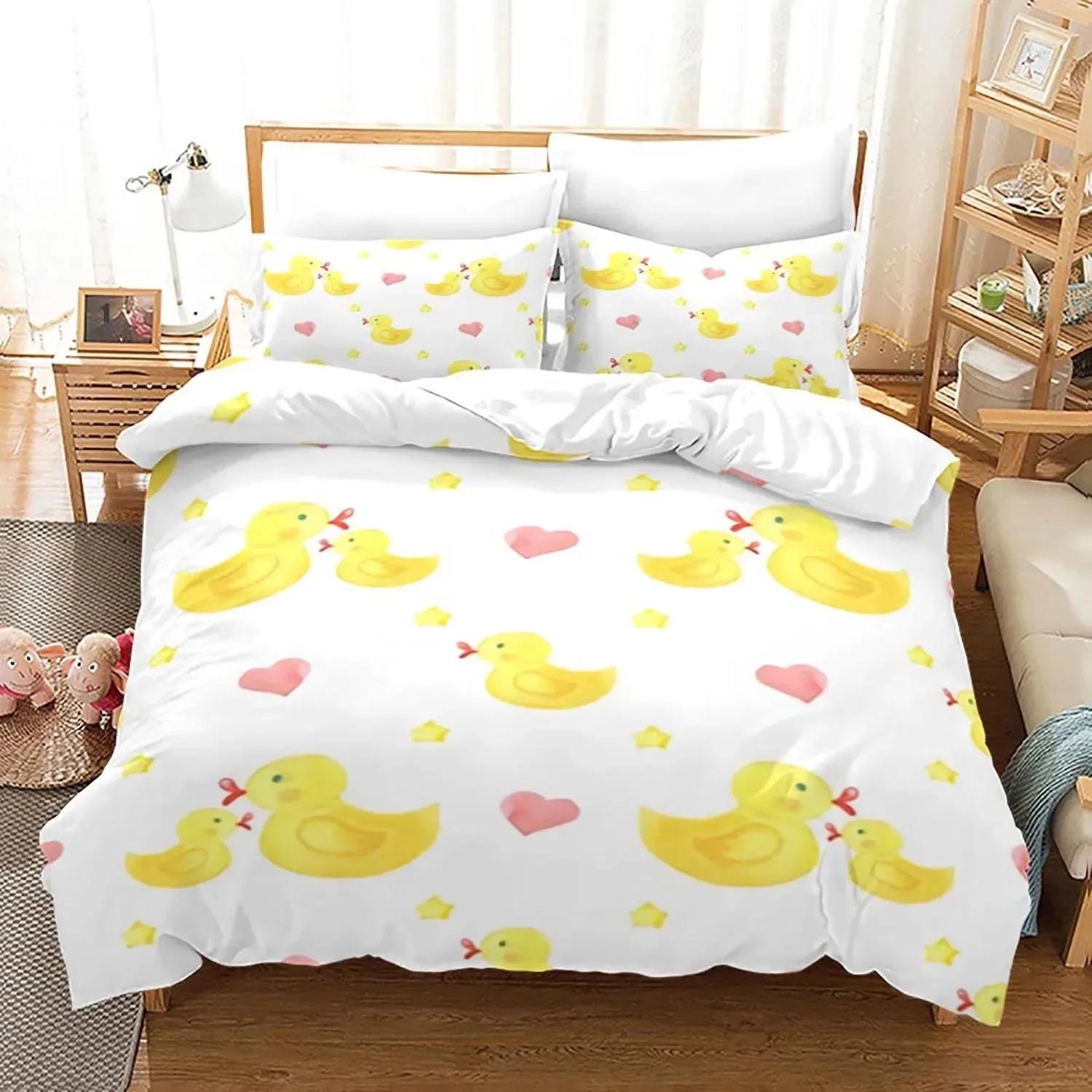 

Comforter Cute Yellow Duck High Quality Cartoon Style Bedding Set Comforter Set For Girls Boys Kawaii Bedroom Decor Comforter (quilt)-EU Single(135*200cm)3pcs