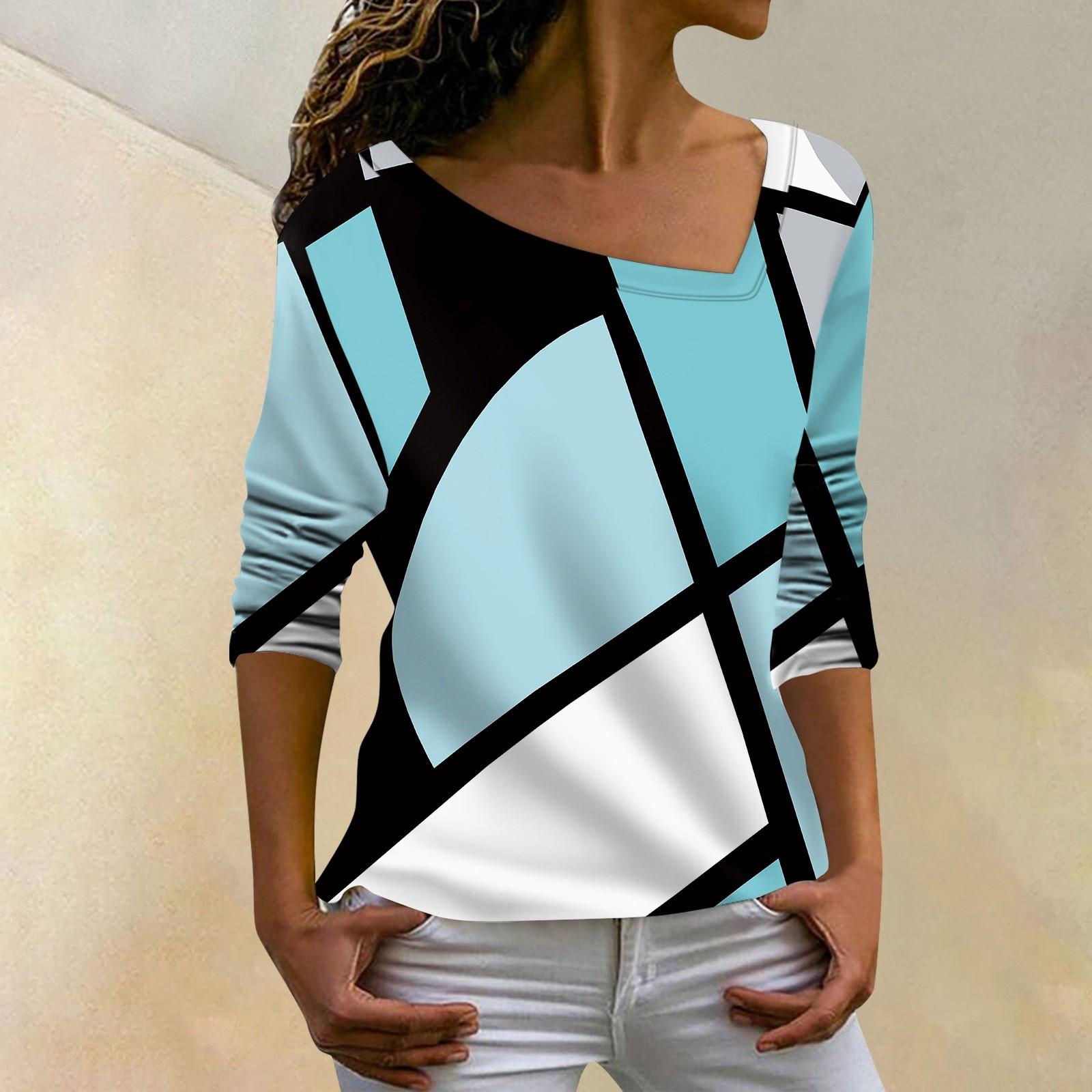 

Женская мода, повседневная толстовка с наклонным воротником, нерегулярная полосатая футболка с длинными рукавами, топ XXL светло-синий