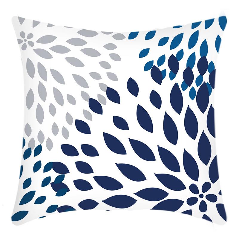 New Pillowcase Blue Simple Floral Letter Printing Pillow Home Sofa Cushion Cover