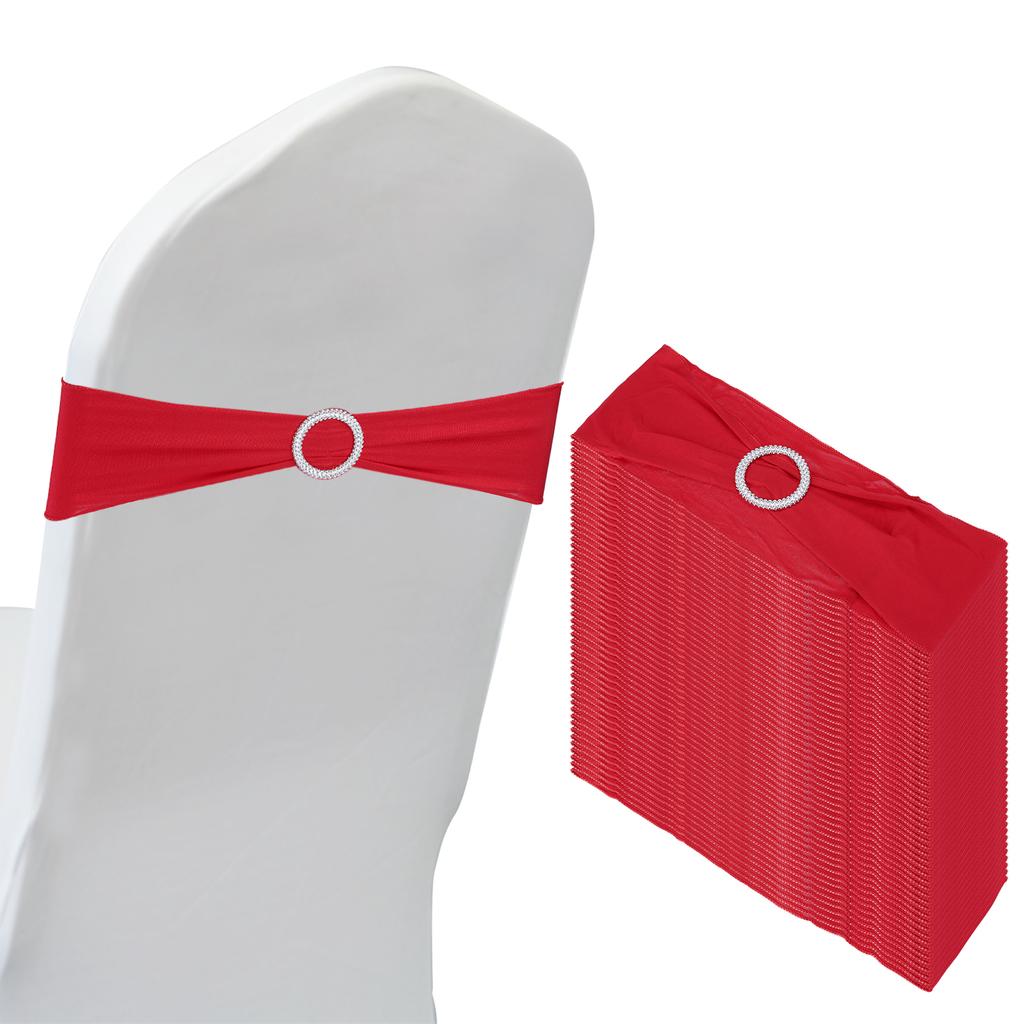 50pcs Stretch Chair Sashes Bows Elastic Chair Bands Sashes with Buckle Slider for Wedding Banquet Decorations 14"x5"
