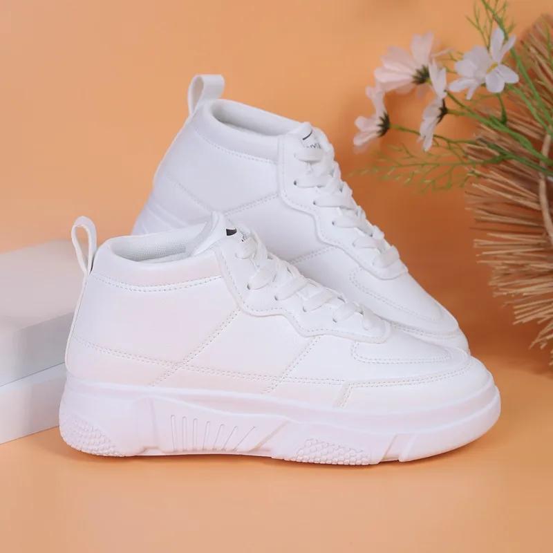 

Мода Мода Платформа Женские Кроссовки Кожаная Повседневная Обувь На Шнуровке Тренировочные Кроссовки Легкие Кроссовки для Ходьбы 2024 Женская Вулканизированная Обувь 43 белый