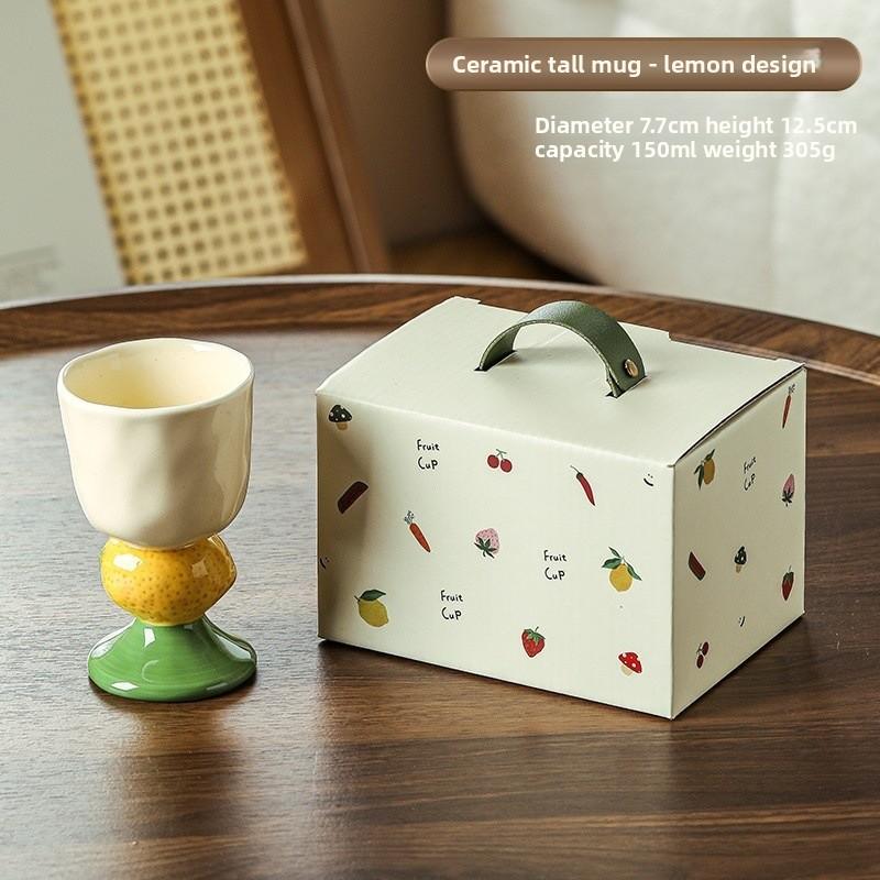 

Hand Painted Fruit Ice Cream Ceramic Stem Cup Gift Box for Breakfast Dessert Party Home Decor Present 150ml лимон