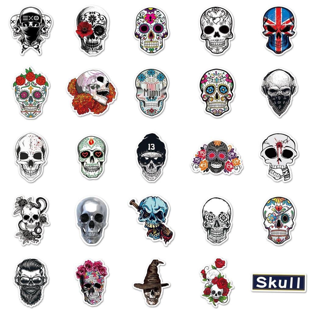 50 Unique Halloween Skull & Ghost Cartoon Stickers for Suitcases, Cars, and Phones