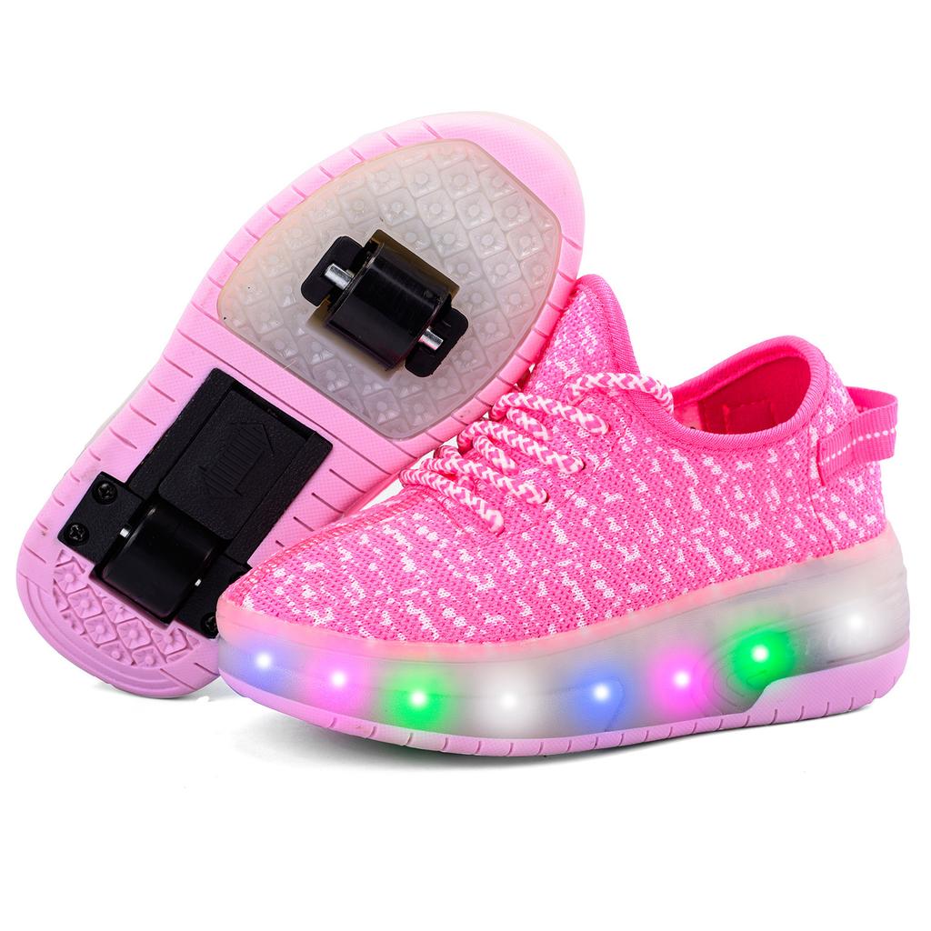 Summer Coconut Shoes Double Wheel Runaway Shoes Children's Pulley Shoes LED Light Shoes Vibration Luminous Shoes Full Circle Light