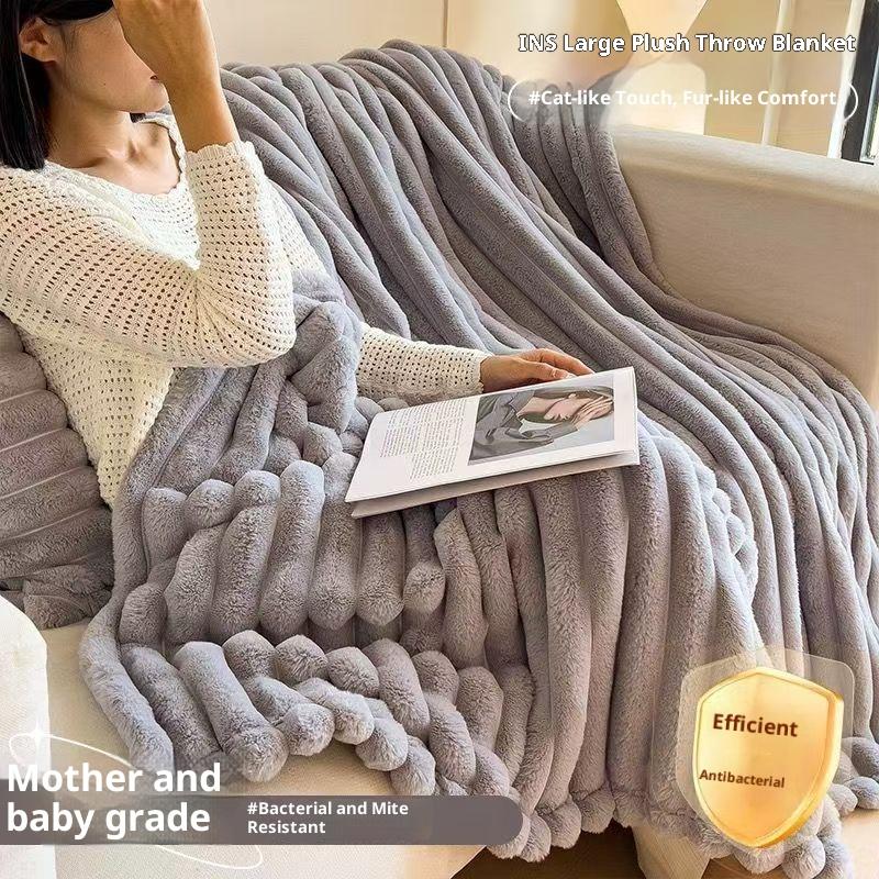 Light Luxury Solid Color Multifunctional Rabbit Velvet Blanket Winter Thick Warm Flannel Used for Bedroom Living Room Blanket