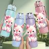 1PC Pink White Fox Cute Cartoon Animal Print 750ml Color Plastic Sports Water Bottle Leakproof Flip Straw Lid Suitable for Sports Office Home Use