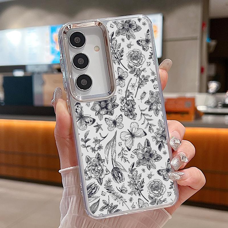 Pastoral Wildflower Case For iPhone 17 18 Pro Max Plating Lens Frame Clear Soft Phone Cover For iPhone 16 15 14 13 Pro Max 17E