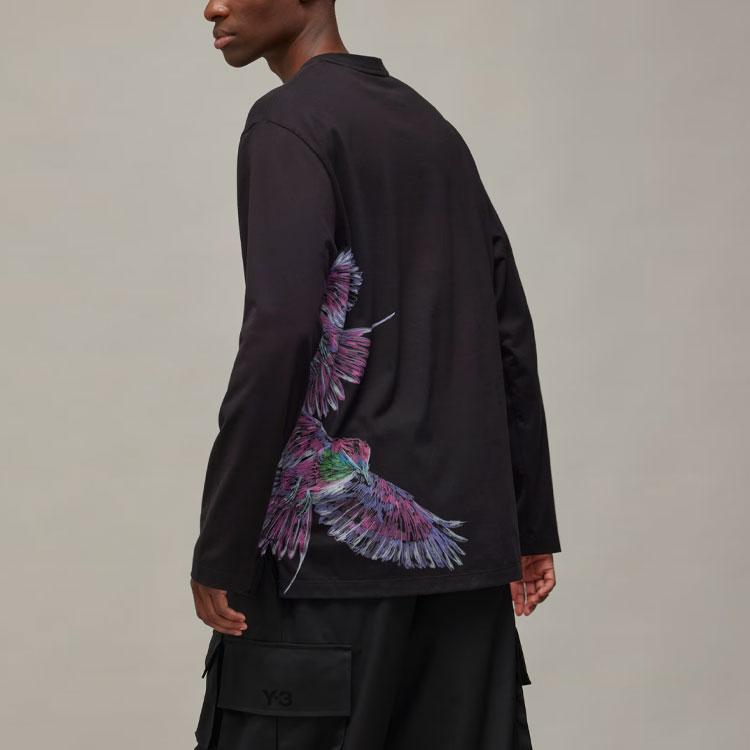 Y-3 Graphic Long Sleeve Top Comfortable Casual Animal Pattern Ribbed Crew Neck T-Shirt Men tops Black IX5037
