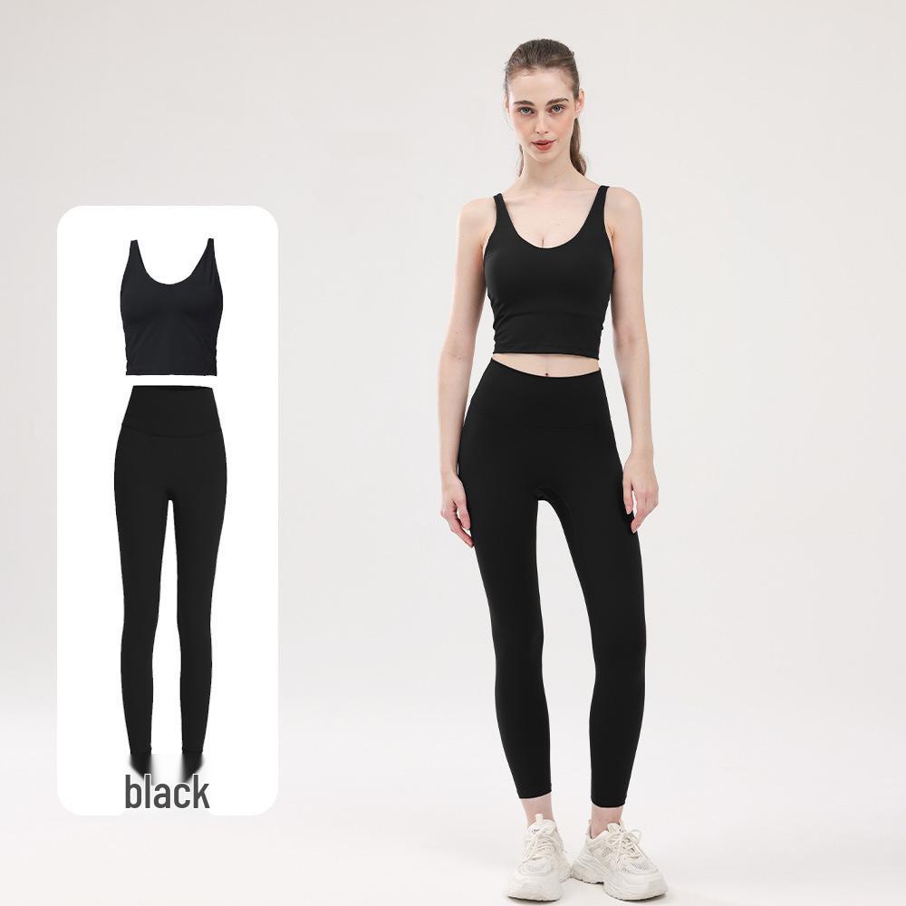 

High Waist Yoga Tank & Cropped Pants Set with Tummy Control and Chest Pads Large