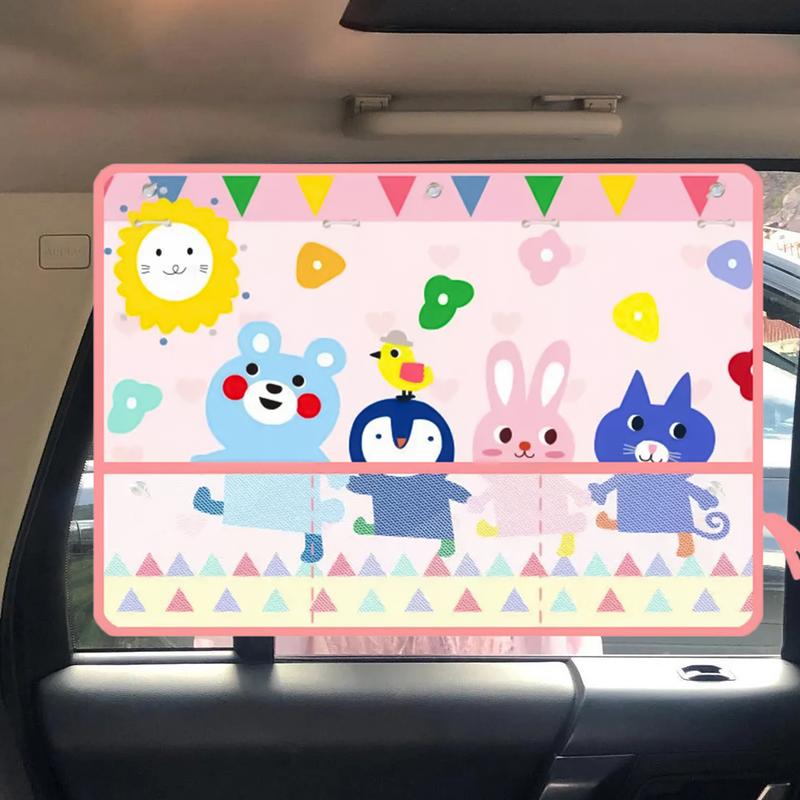 Car Window Sunshade Car Window UV Block Shades Cartoon Design Automotive Interior Sunshade With Storage Function For Sedan RV