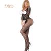 Lollipops Embroidery Hollow Mesh Crotchless Women Bodystocking Sexy See-through Bodysuit