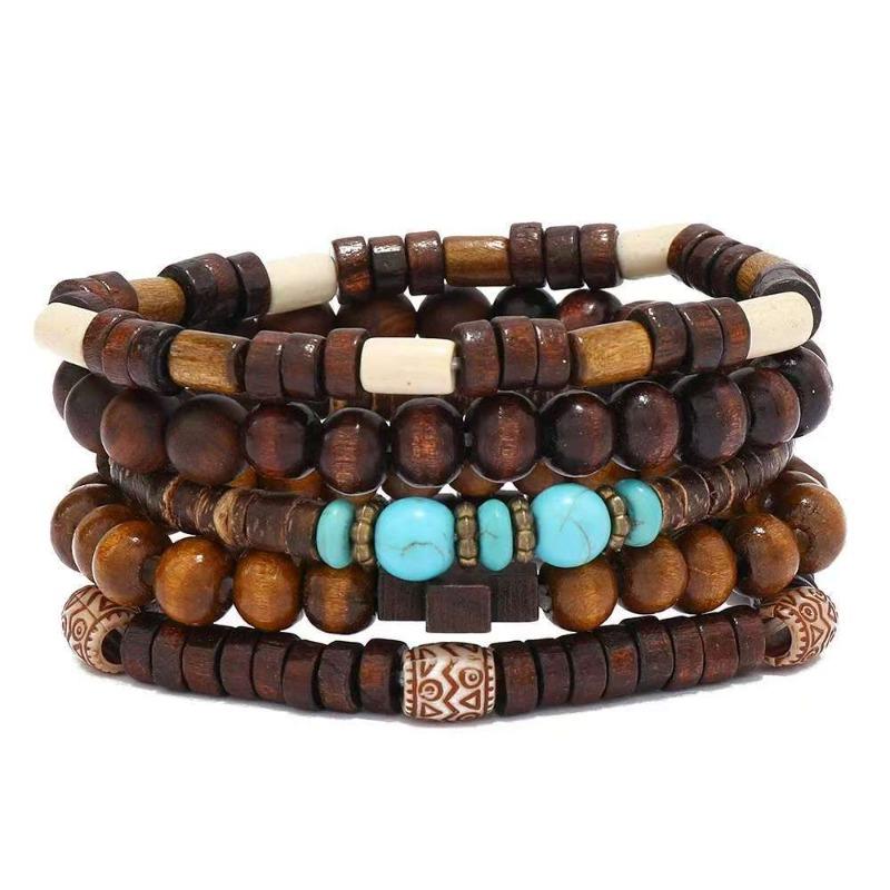 European, American Peace Tree Multi-piece Wooden Bead Beaded Bracelet Retro Simple Men's Personality Stacked Bracelet
