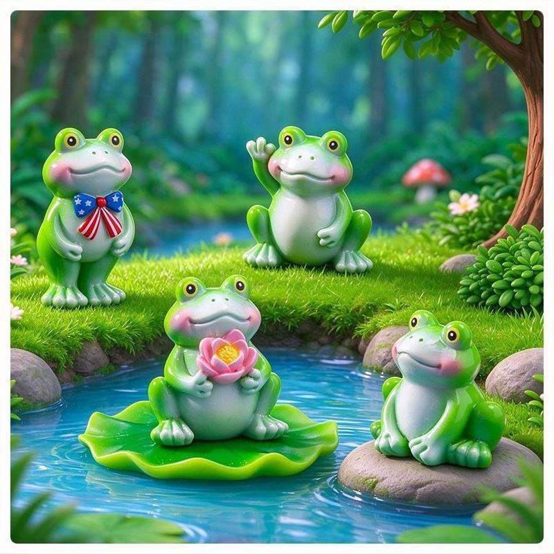 5Pcs Cute Mini Frog Figurine Lovely Cartoon Animal Statue Ornaments For Diy Micro Landscape Garden Terrarium Decoration