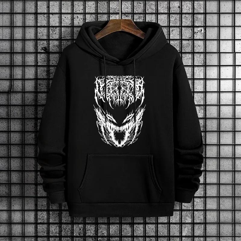 Mens Autumn Winter 2025 Hoodies Urban Streetwear Fashion Hip Hop Satan Print Hooded Sweatshirt Male Trendy Casual Men's Clothes