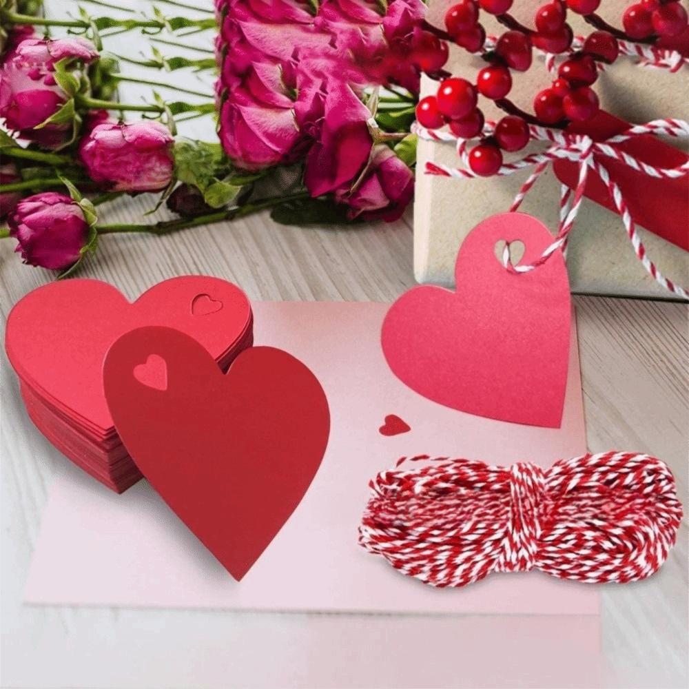 100pcs DIY Valentine's Day Tags Heart Shape Blank Red Pink Paper Heart Shaped Cards Hanging Decoration Gift Labels
