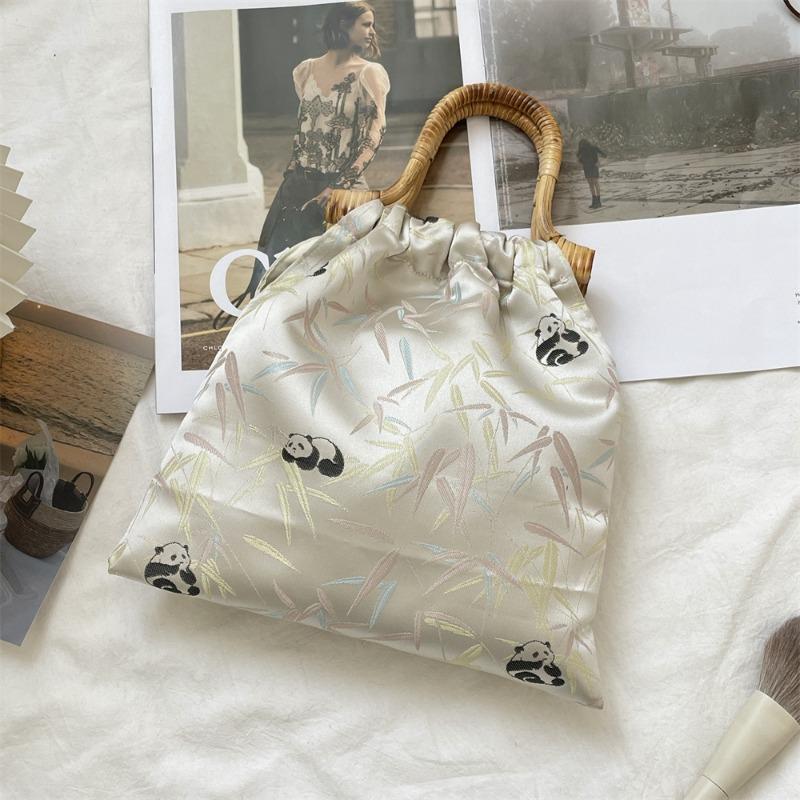 121 Bamboo Leaf Panda Jacquard Bag Women's Handbag Shopping Hand Bag Bamboo Braided Chinese Handbag