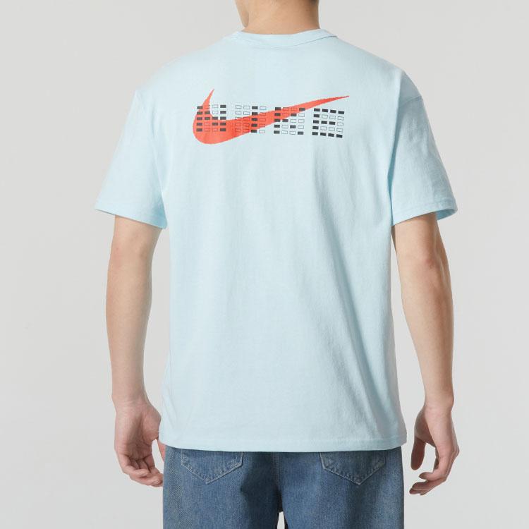 Nike Breathable Sports T-Shirt with Logo Print and High Score Exam Motif Unisex Tops Sky-Blue HF6594-474