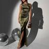 Velvet Evening Gown with Slit - Celebrity-Inspired European & American Style