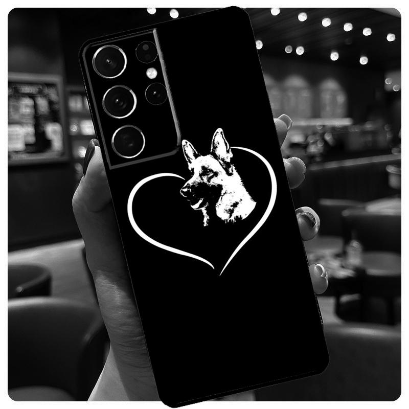 Cartoon German Shepherd Dog Silicone Case For Samsung Galaxy S23 S22 Ultra S21 S20 FE S8 S9 S10 Plus Note 20 Ultra Cover