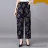 Ice Silk Floral Wide-Leg Pants for Middle-Aged and Elderly Women - Large, Loose, Casual, Straight-Leg Design