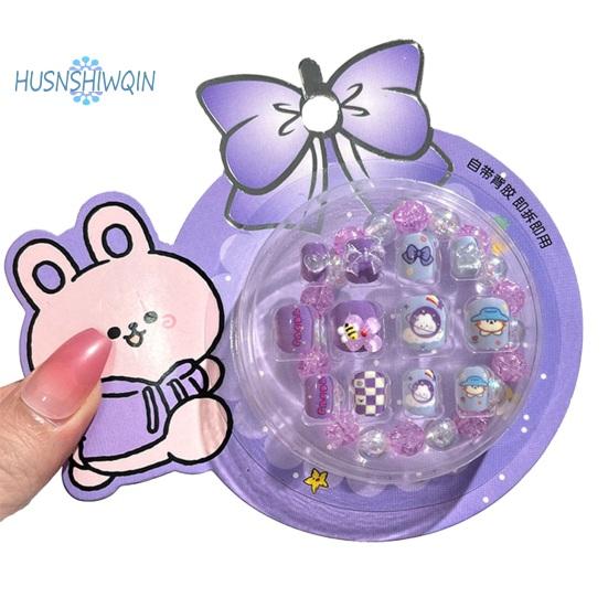 

12 шт. накладные ногти - очаровательный мультяшный узор, яркий цвет, полное покрытие, декоративные накладные ногти, маникюрные советы фиолетовый