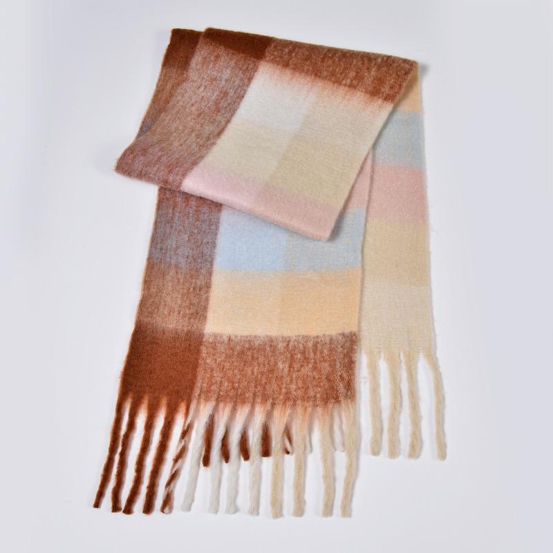 New autumn and winter rainbow plaid scarf fashion circle yarn thickened warm plaid fringed long scarf couple