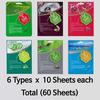 Mask Sheets Face Women Skin Care Korea Cosmetics (6 Types X 10 Sheets Each) (Total 60 Sheets)