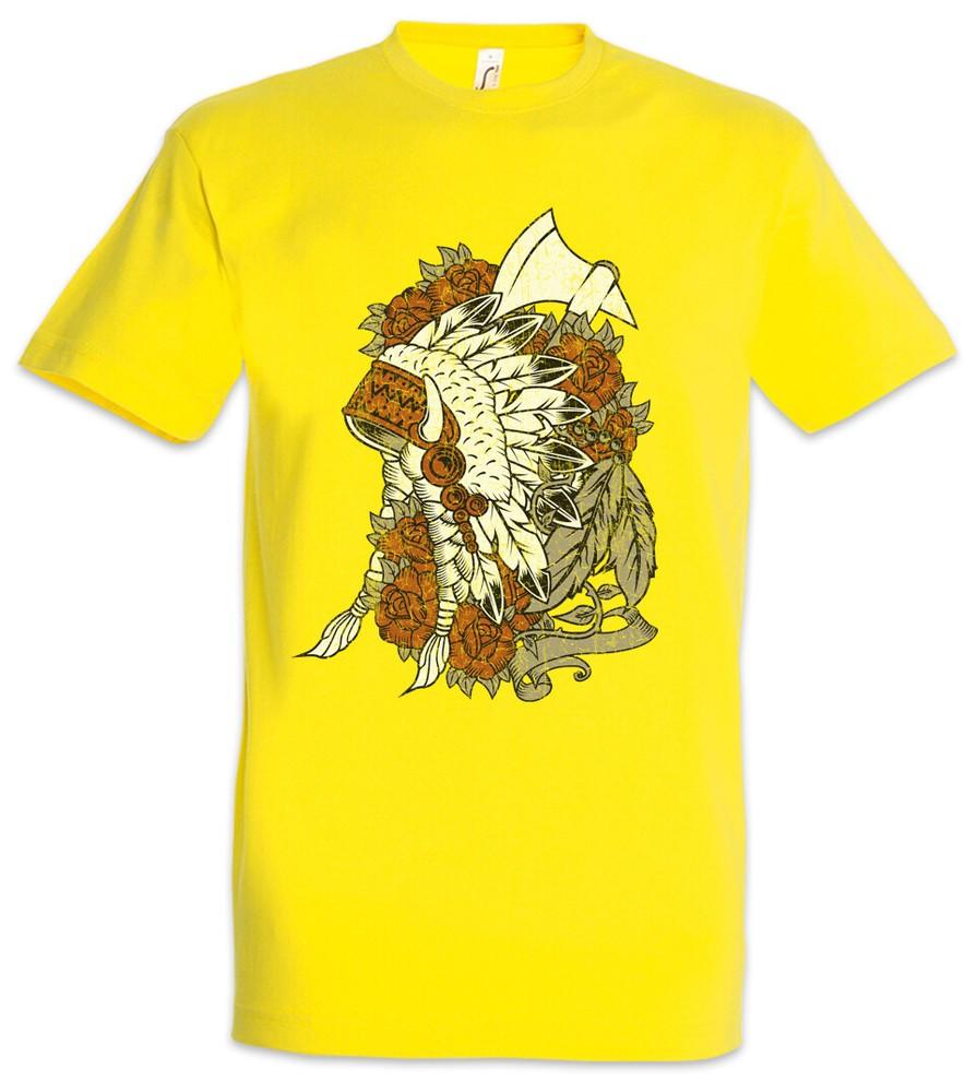

Indian Chief Gear And Roses T-Shirt Native American Axe Tomahawk Headman Aztecs 4XL